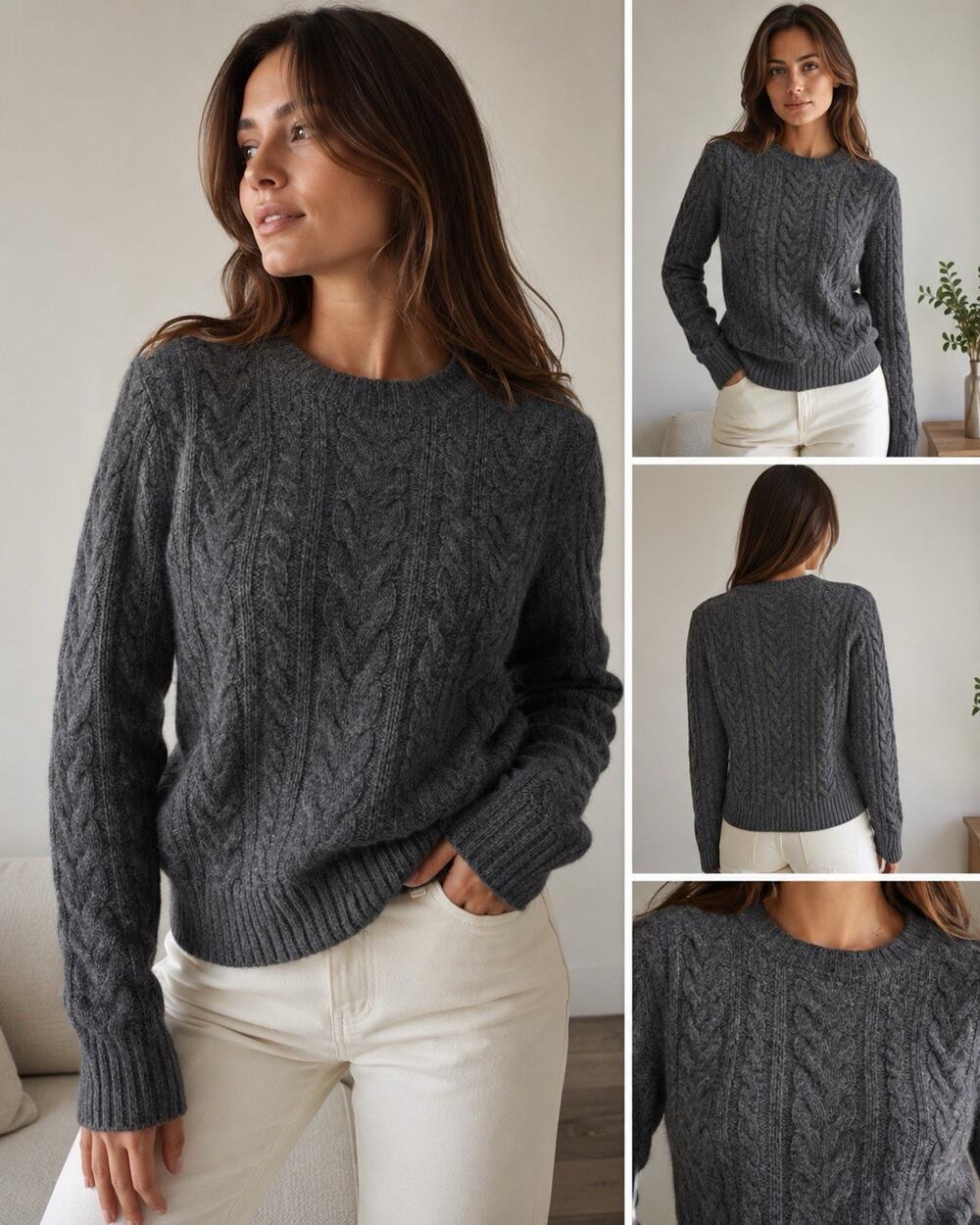 Grayson & Dunn 100% 2 Ply Cashmere Cable Knit Sweater Gray Women’s L